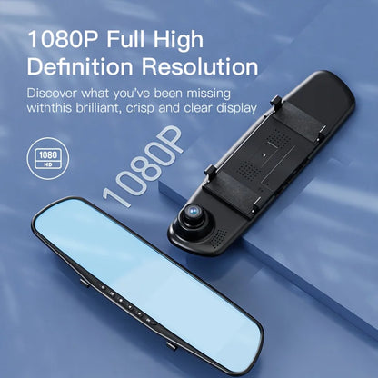 Dual Camera Dash Cam, Front/Rear Lenses, Rearview Mirror Cam, 64GB Card, Night Vision, Wide Angle, Loop Recording