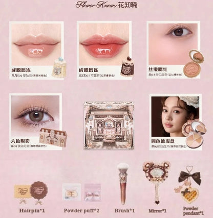 Flower Knows The Sweetie Bear 12 Parts Makeup Gift  Lip Glaze Blush Eye Shadow Concealer set Box