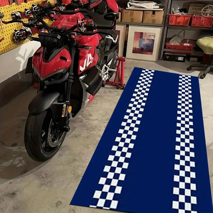 VIKAMA Blue Motorcycle Track Rug Racing Pattern Anti-Fouling Mat Non-Slip Garage Floor Mat Sports Style Car Repair Pad