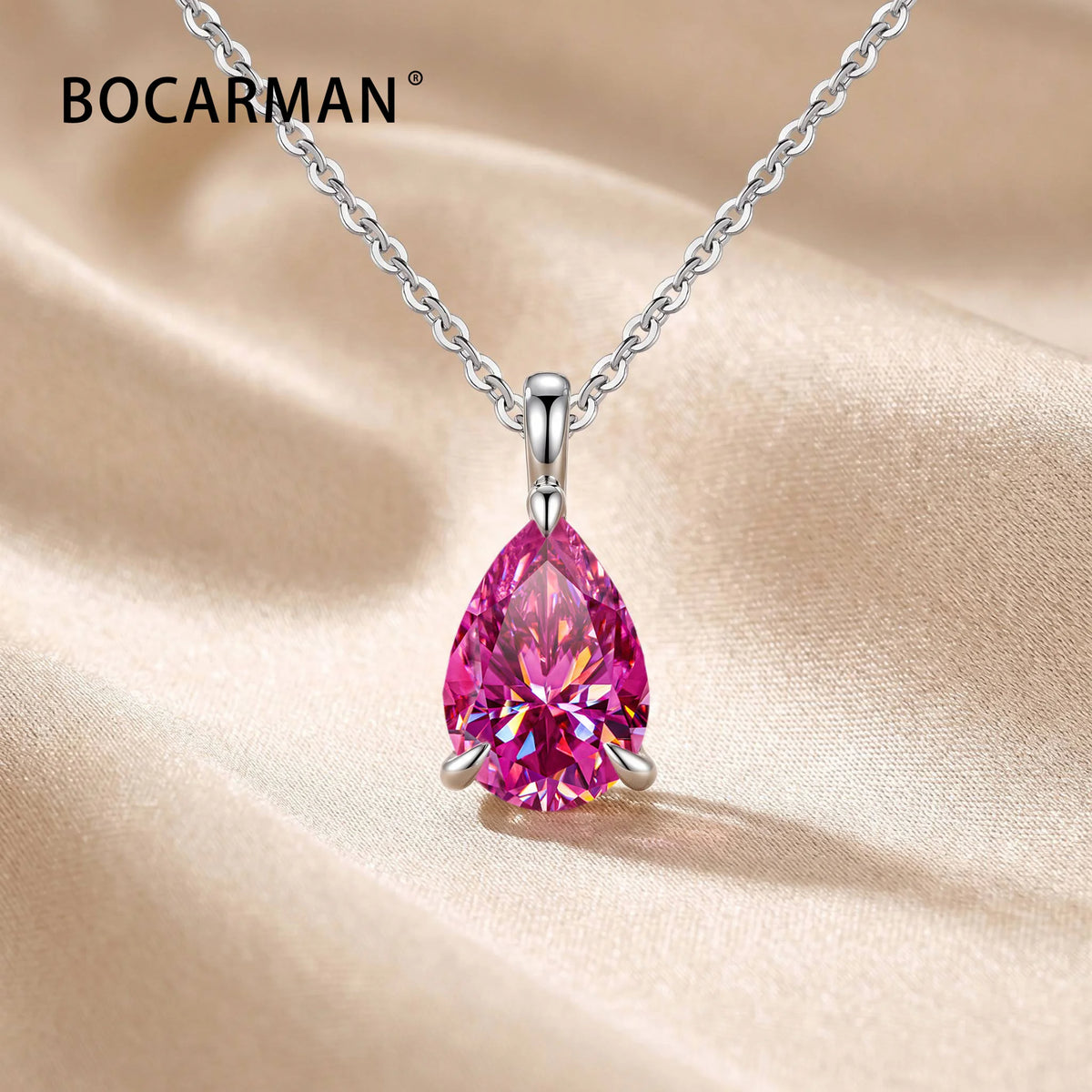 Bocarman Colorful Pear Moissanite Pendant on S925 Silver Chain GRA Iridescent Teardrop Whimsical Enchanting Gift