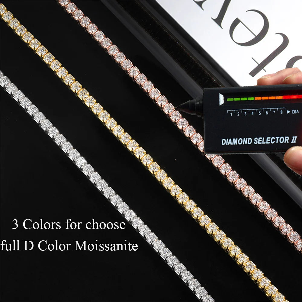 COSYA 2mm Moissanite Tennis Necklace for Women 100% S925 Silver 18K Rose Gold Plated Sparkling Choker Chain Fine Party Jewelry