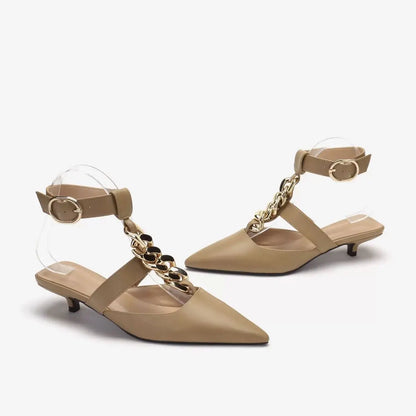 Women's Sandals Summer 2025 Design Metal Chain Adjustable Buckle Female Luxury Heeled Shoes Fashion Party Banquet Heels Ladies