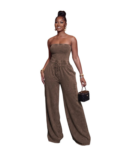 Jumpsuits Women One Piece Sleeveless Strapless Overalls Long Pants Elastic Waist Rompers Y2k Streetwear Jumpsuit Work 2026