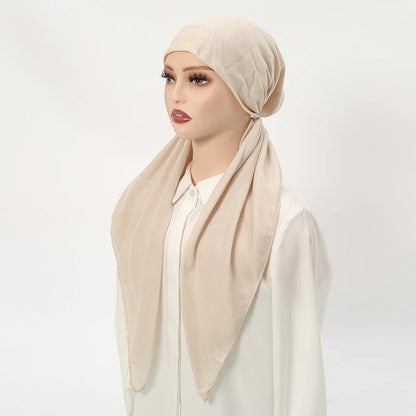 New Solid Cotton Linen Elastic Headscarf Cap Women Elastic Muslim Instant Hijab Bottoming Cap Muslim Headscarf Undercap HeadWrap