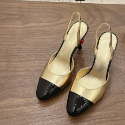 2026 Summer New Elegant Female Shoes Patchwork Pointed-Toe Stiletto Heels Sandals Luxury Trendy Back Strap Cherry High Heels 9cm