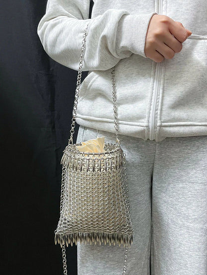 Metallic Hauberk Shoulder Bag Woven Ring Tote Chain Mail Designer Purses and Handbags Handmade Hollow Crossbody Bags for Women