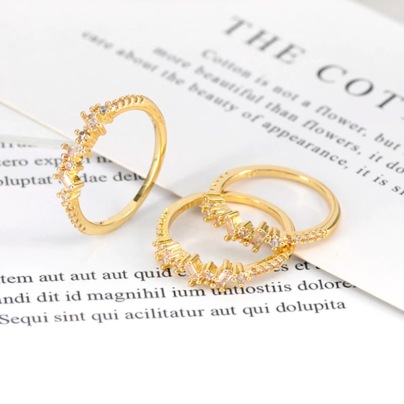 24K Gold Plated Colorful Crystal Gold Rings Turquoise Engagement Wedding Anniversary Ring Light Luxury Fashion Jewelry Gifts A40