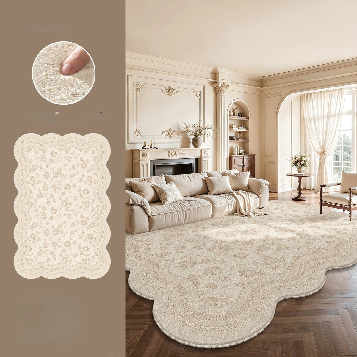 Cream Style Rugs for Bedroom Large Area Living Room Decoration Plush Carpet Irregular Thick Lounge Floor Mat Fluffy Soft Rug