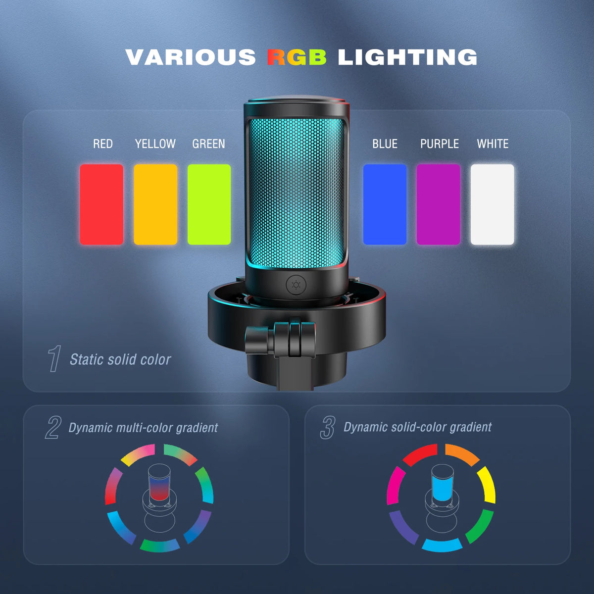 FIFINE USB Microphone for Recording and Streaming on PC and Mac,Headphone Output and Touch-Mute Button,Mic with 3 RGB Modes -A8