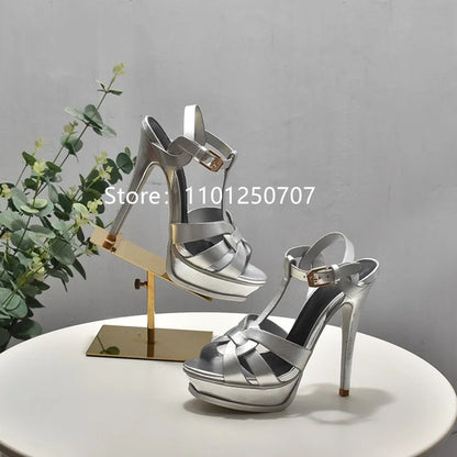 Luxury Style Women Sandals Summer Platform Women High Heels 14CM Open Toe Spike Heels Dressing Shoes Brand