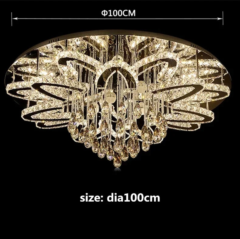 LED Modern Crystal Stainless Steel Round Dimmable RGB Chandelier Lighting Lamparas De Techo For Foyer Living Room Bedroom