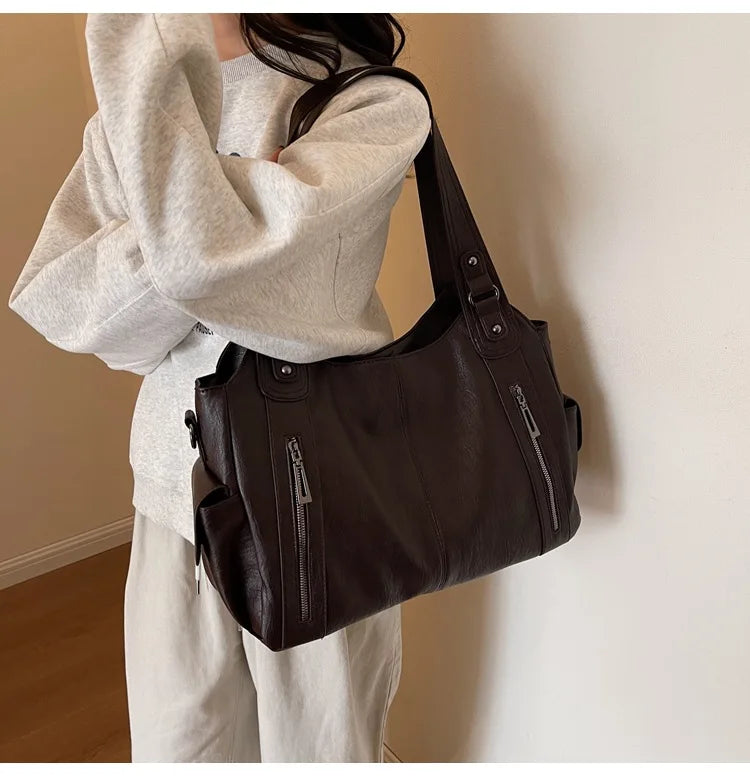 Soft Interior Compartment Shoulder Bags 2026 High Quality Contrasting Colors Bags for Women Fashion Zipper Pu Women's Handbags