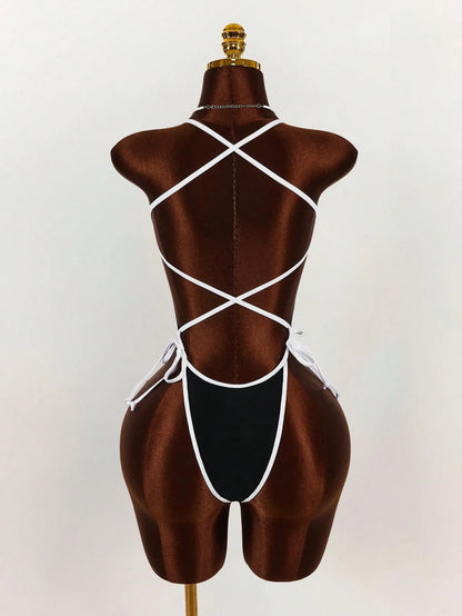 Sexy Black White Contrast Sleeveless Bodysuit Women For Summer Street Fashion And Party