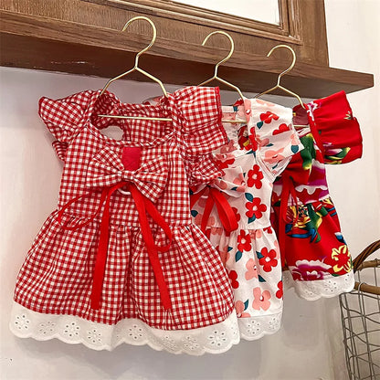 Summer Floral Dog Dress Luxury Pet Vest Puppy Skirt Girls Dog Clothes Chihuahua Clothing Bichon Dog Clothing with Bow Headwear