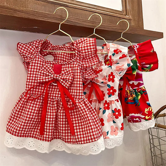 Summer Floral Dog Dress Luxury Pet Vest Puppy Skirt Girls Dog Clothes Chihuahua Clothing Bichon Dog Clothing with Bow Headwear