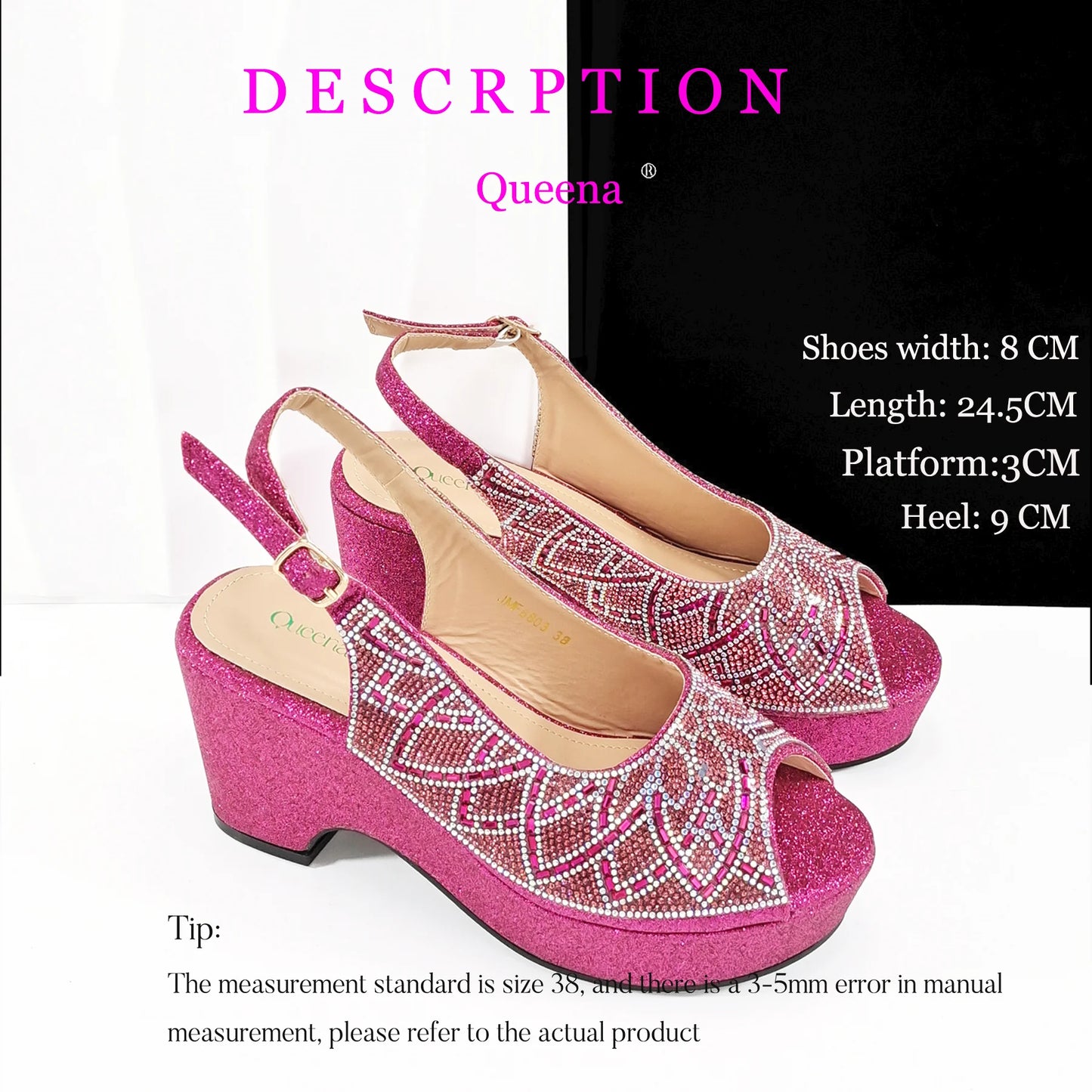 Queena Yan Sky Blue Elegant Nigerian Rhinestone Wedding Shoe and Bag Set Italian Inspired High Heels and Matching Handbag