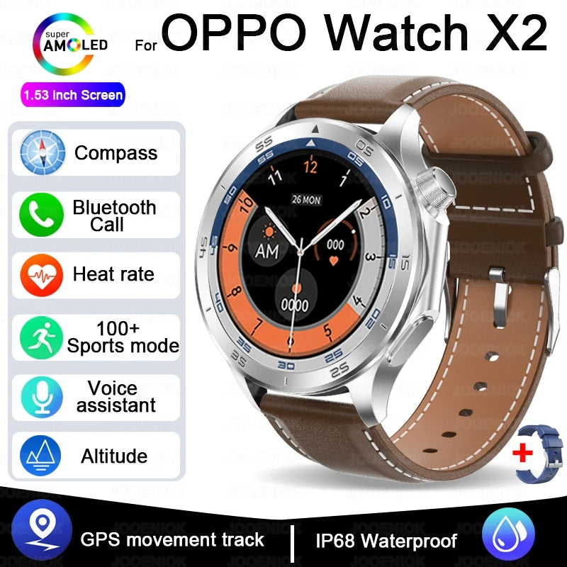 2025 New For OPPO Watch X2 GPS Smart Watch Men High-end Business Men Bluetooth Call IP68 Waterproof Fitness Tracker Smartwatches