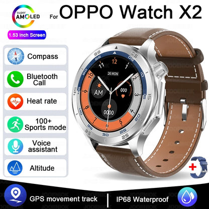 2025 New For OPPO Watch X2 GPS Smart Watch Men High-end Business Men Bluetooth Call IP68 Waterproof Fitness Tracker Smartwatches