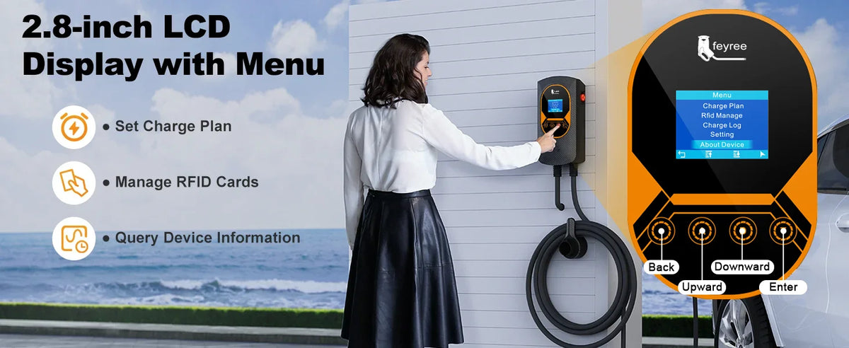Feyree EV Charging Station 32A Electric Vehicle Car Charger EVSE Wallbox Wallmount 7.6/11/22KW Type2 Cable IEC62196 APP Control