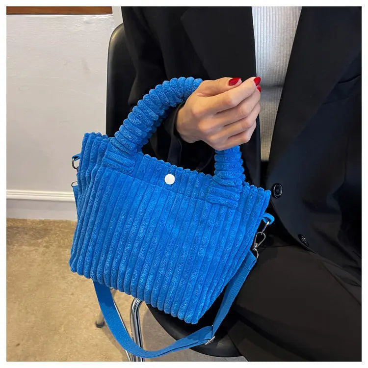 Fashion Corduroy Women's Bag 2023 Trend New Handbags Niche Versatile Bucket Shoulder Bags Female Nylon Button Crossbody Bags