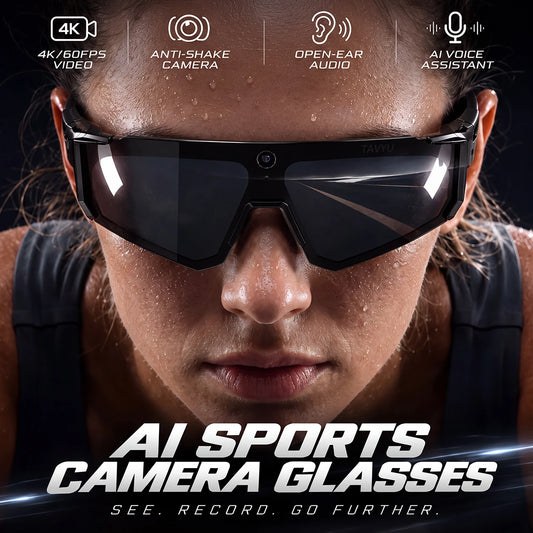 AI Sport Smart Glasses with Camera 4K 60FPS Anti-Shake POV Video Open-Ear Audio Voice Assistant Cycling Sunglasses for Men Women