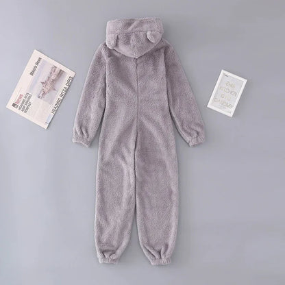 2025 New Sexy Onesies for Women Plush Hooded Bum Open Ass Flap Jumpsuit Thicken Pajamas Solid Long-Sleeve Zipper Sleepwear