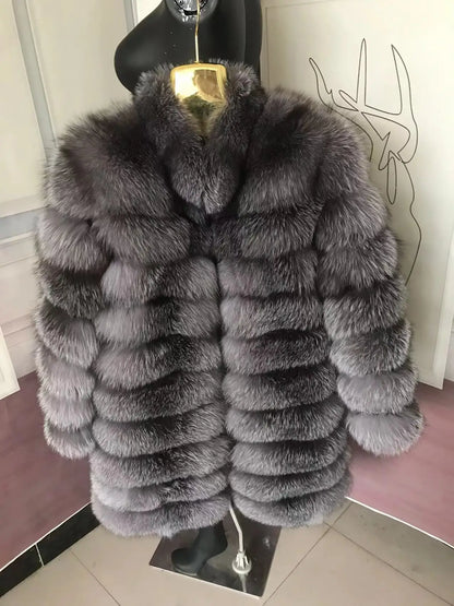 NEW Real Fur Coats Women Natural Real Fur Jackets Vest Winter Outerwear Women Silver Blue Fox Coat High Quality Fur Clothes