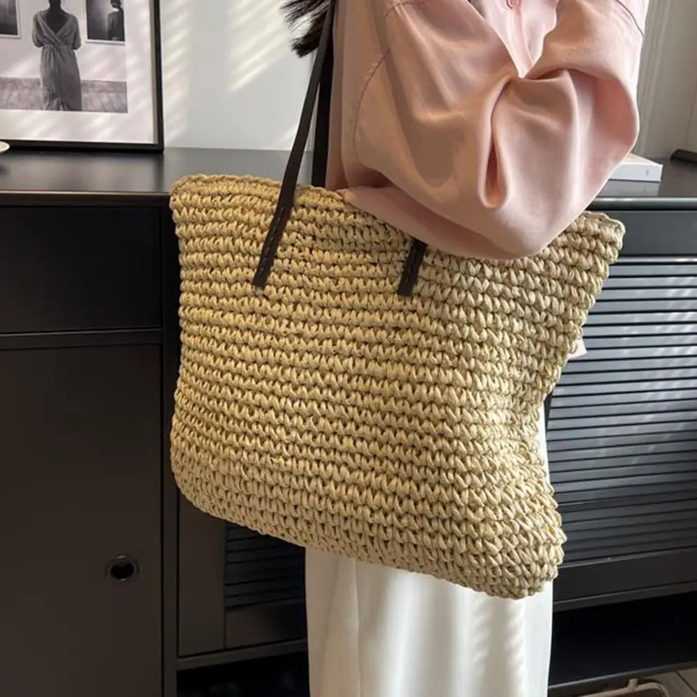 Luxury Shopping Beach Tote Bags Simple Style Large Capacity Woven Tote Bags