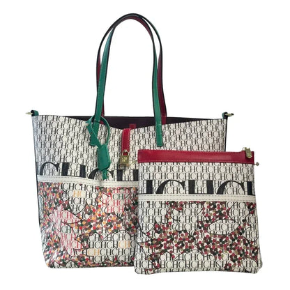CH Tote Bag for Women Two Tone PU Leather Large Capacity Shoulder Handbag Luxury Ladies Commute Shopping Shopper Bag