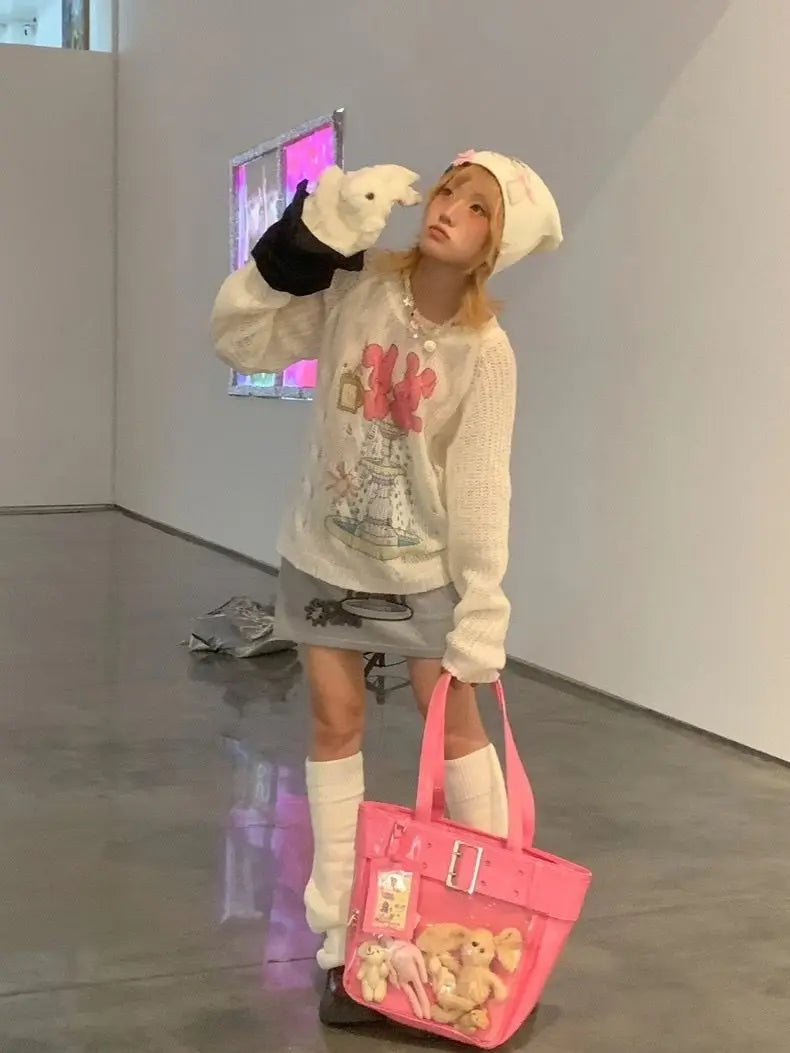 JIAERDI Harajuku Pink Ita Bags Women Japanese Transparent Pu Leather Large Capacity Tote Bag Female Hot Girls Handbag Aesthetic