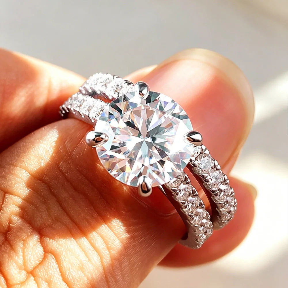 OEVAS 3ct (Total 3.63ct) Round Cut D Color Moissanite Bridal Ring Set Wedding Band 18K Gold Plated 925 Silver Rings Fine Jewelry