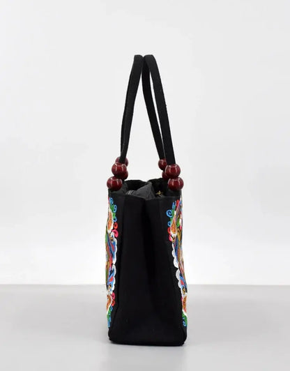 Stylish Floral Embroidered Handbag, Trendy Zipper Canvas Bag, Women's Fashion Purses