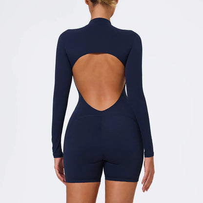 Summer V Back Scrunch One-Piece Suit Push Up Sports Jumpsuit Woman Fitness Zipper Overalls Workout Rompers Women Gym Bodysuits