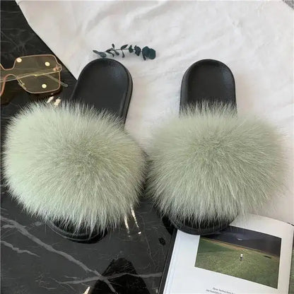Women's Fluffy  Slides Fashion Plush fluffy Flat Sandals Casual Indoor Outdoor Beach Casual Slippers