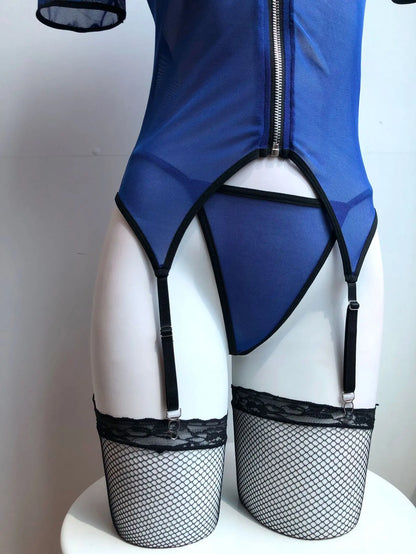 Tornova Women Sexy Policewoman Cosplay Uniform Slim High Waisted Patchwork See-through Interesting Hollow Seductive Private Set