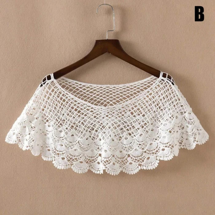 Women Vintage Crochet Knit Cape Elegant Cute Lace Short Hollow Out Shawls Shrug Poncho Wedding Bridal Evening Dress Lace Scarf