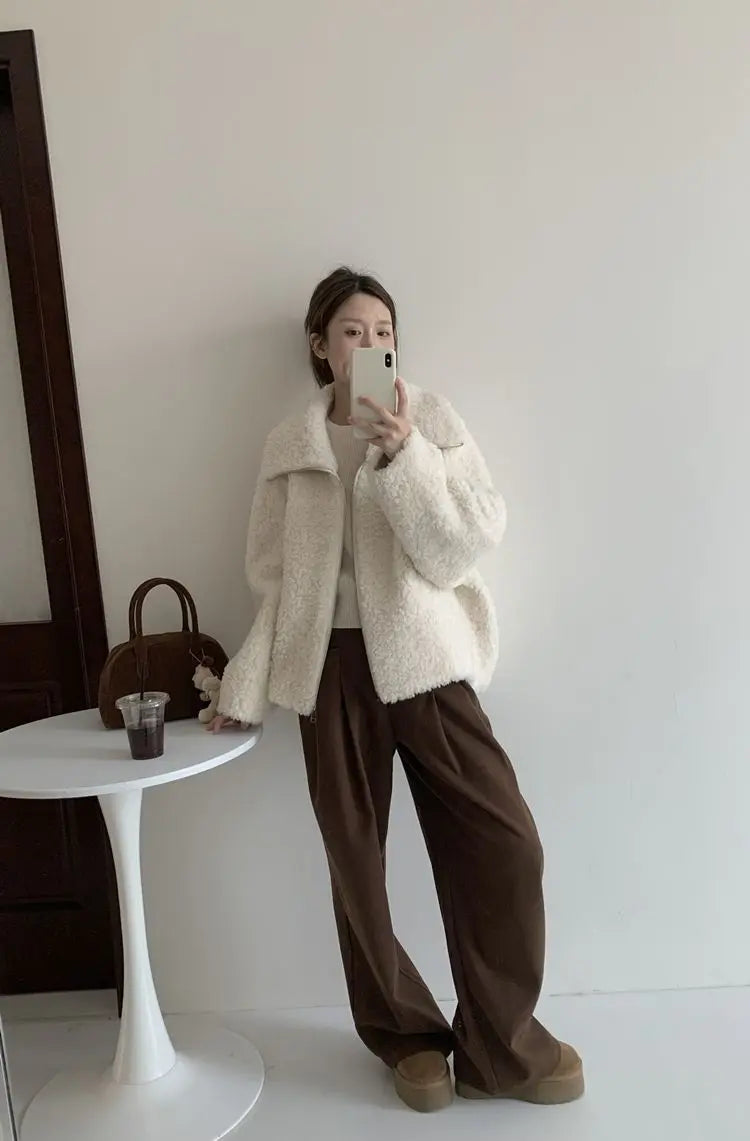 Fake Fleece Coat Women New Autumn Winter Casual Fleece-Lined Thickened Fur-Onepiece Coat Top