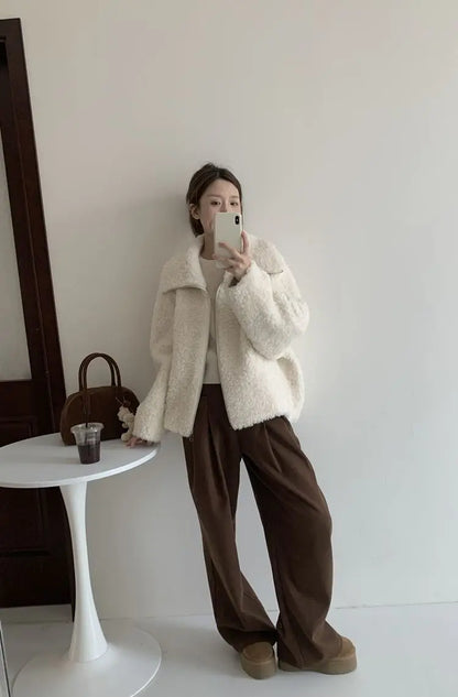 Fake Fleece Coat Women New Autumn Winter Casual Fleece-Lined Thickened Fur-Onepiece Coat Top