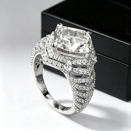 Luxury 18K white Solid Platinum PT950 certifid10*10 moissanite white cushion ring exquisite wedding ring precious jewelry