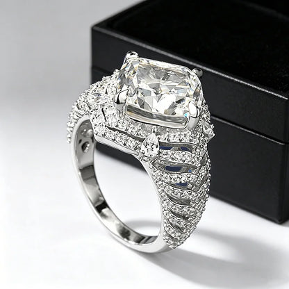 Luxury 18K white Solid Platinum PT950 certifid10*10 moissanite white cushion ring exquisite wedding ring precious jewelry