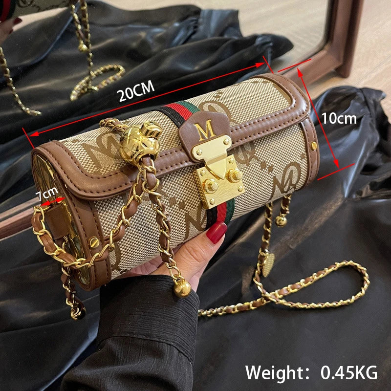 Luxury Brand Women's Evening Messenger Handbag Cylinder Shoulder Bag High-End Designer Stylish Fashion Accessory for Girls