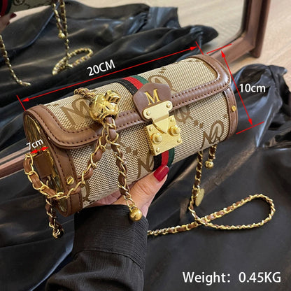 Luxury Brand Women's Evening Messenger Handbag Cylinder Shoulder Bag High-End Designer Stylish Fashion Accessory for Girls
