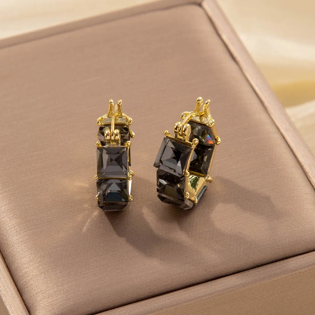 Golden Plated Cubic Zirconia Drop Hoop Earrings for Women Luxurious Fashion Huggies Party Jewelry Gifts