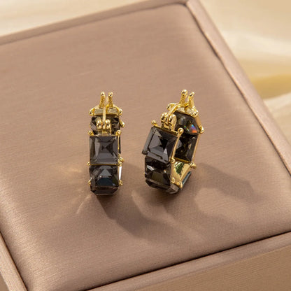 Golden Plated Cubic Zirconia Drop Hoop Earrings for Women Luxurious Fashion Huggies Party Jewelry Gifts