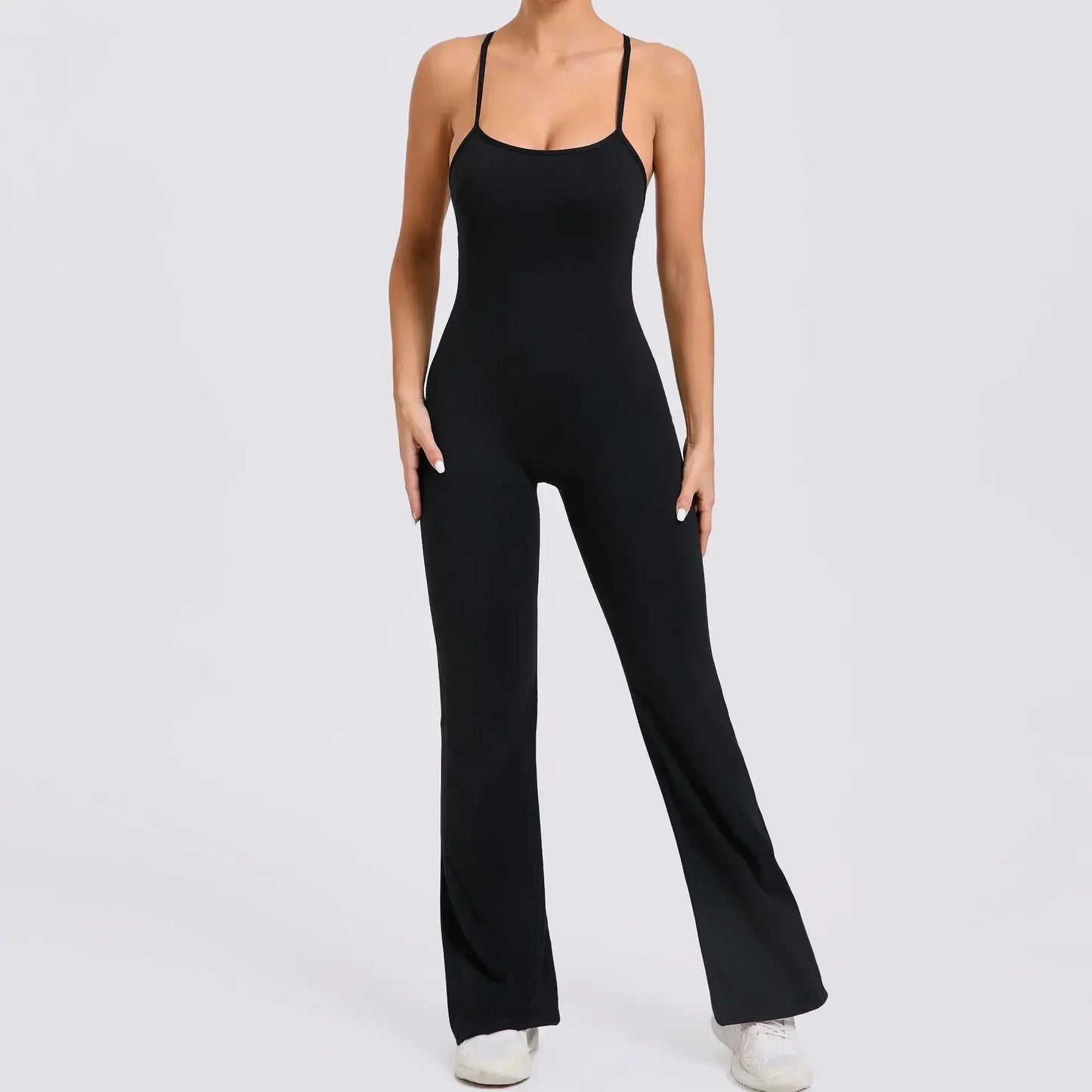 Sports Overalls for Women Sportswear Flared Jumpsuit Woman Padding Jumpsuits Gym Combinaison Femme Coffee Gray Navy Blue Red