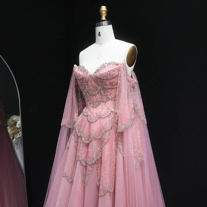Sharon Said Elegant Off Shoulder Sage Green Evening Dress with Cape Sleeves Sweetheart Luxury for Weddig Party SS215 Customized