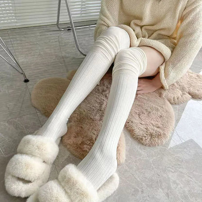1pair Boot Socks Autumn/Winter Solid Color Thigh High Lace Cute Lolita Warm Stockings Sexy Black White Long Leg Socks for Women