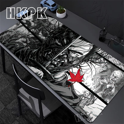 Samurai Mouse Pad XXL Black and White Gaming keyboard Mat Large Oni Samurai Extended Deskmat Ghost of Tsushima Mousepsd 90x40cm
