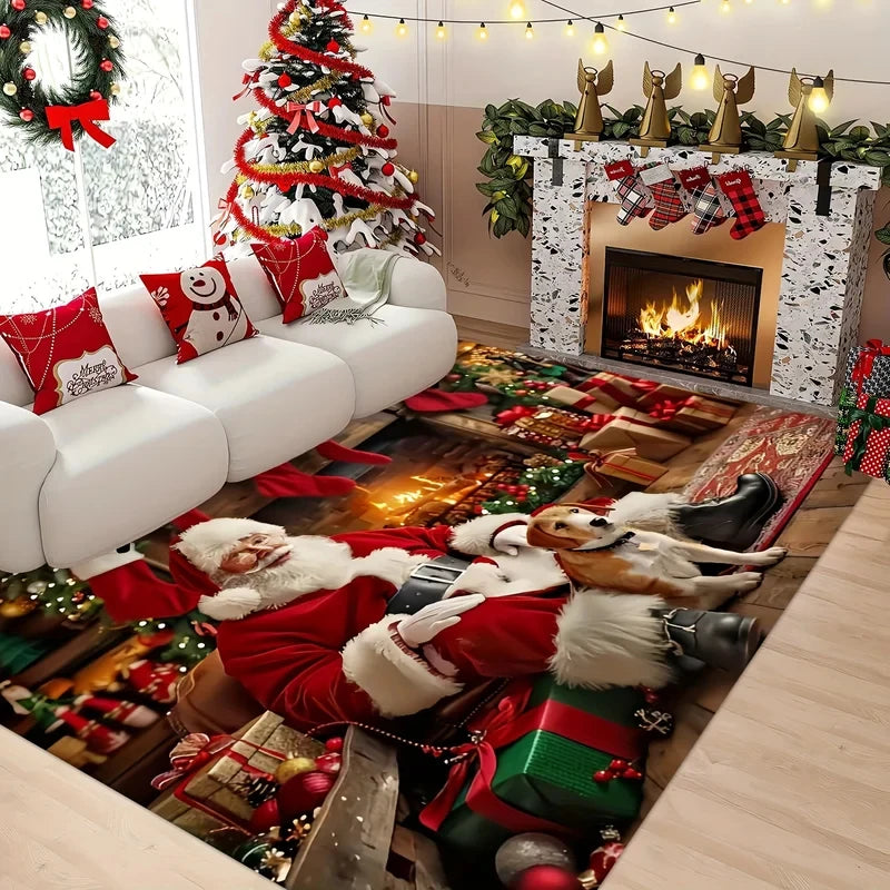 VIKAMA Santa Claus-Themed Christmas Decorative Carpet Rug For Bedroom Carpet For Live Room Large Area Rugs for Living Room Home