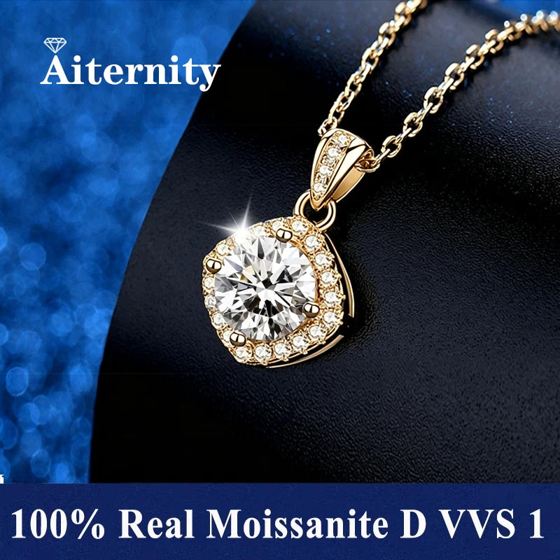 Silver 925 6 Prong Moissanite Pendant Necklace for Women Trendy Design D Color VVS Pass Diamond Testing Jewelry with Box GRA